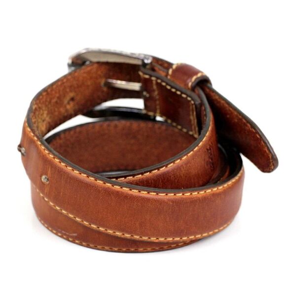 Fossil BROWN GENUINE LEATHER 1 1/8"Wd STITCH DRESS CASUAL MEN'S BELT 32/80 (X37 - Picture 4 of 16